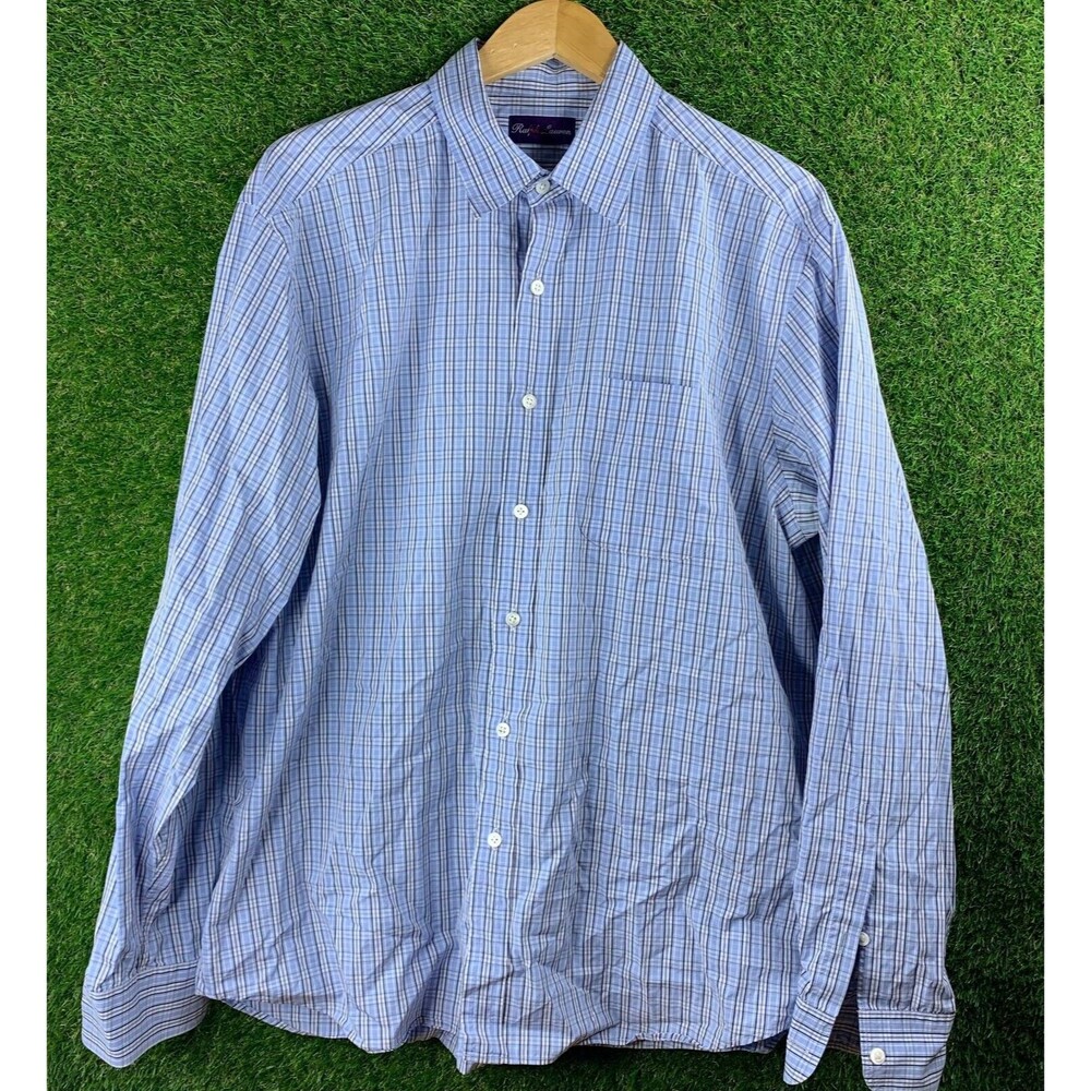 Ralph Lauren Purple Label Men's Blue White Striped  Dress Shirt Sz XL Italy